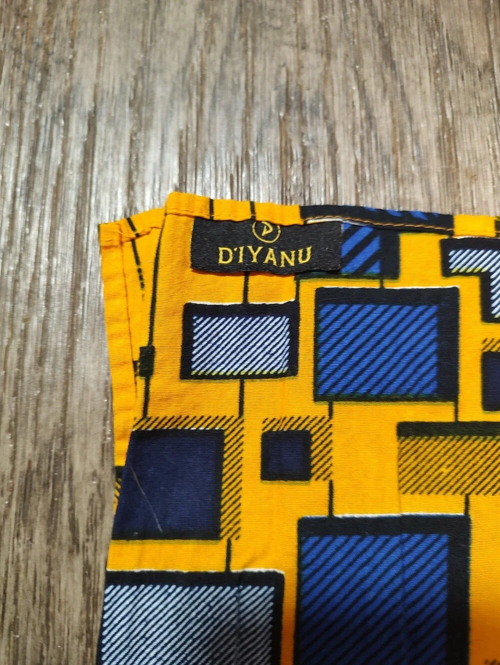 D'Yanu Bold Yellow & Blue Geometric African Print Fabric Wrap And Tie A Top